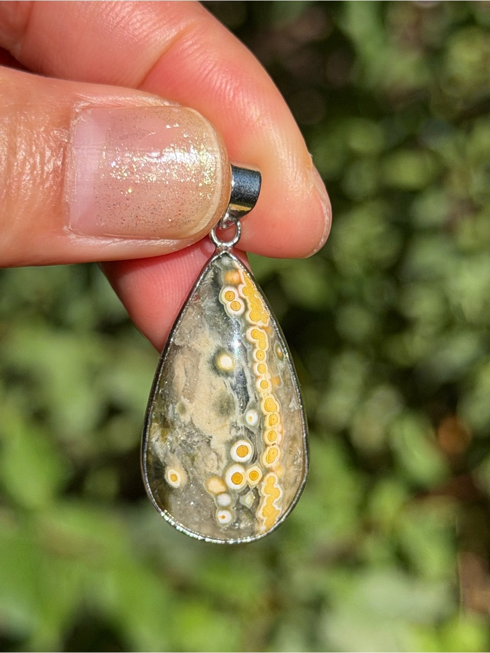 925 Silver Plated Dainty Ocean Jasper Teardrop Pendant 2523 - Picture 4 of 5
